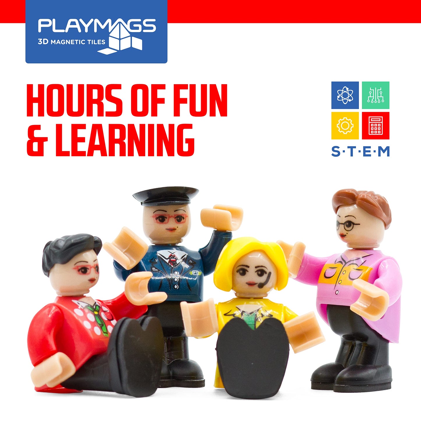 Playmags Magnetic Figures Community Set – 15-Piece Play People for Magnetic Tiles & STEM Learning