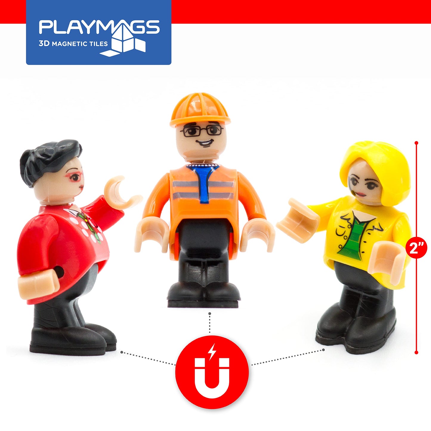 Playmags Magnetic Figures Community Set – 15-Piece Play People for Magnetic Tiles & STEM Learning