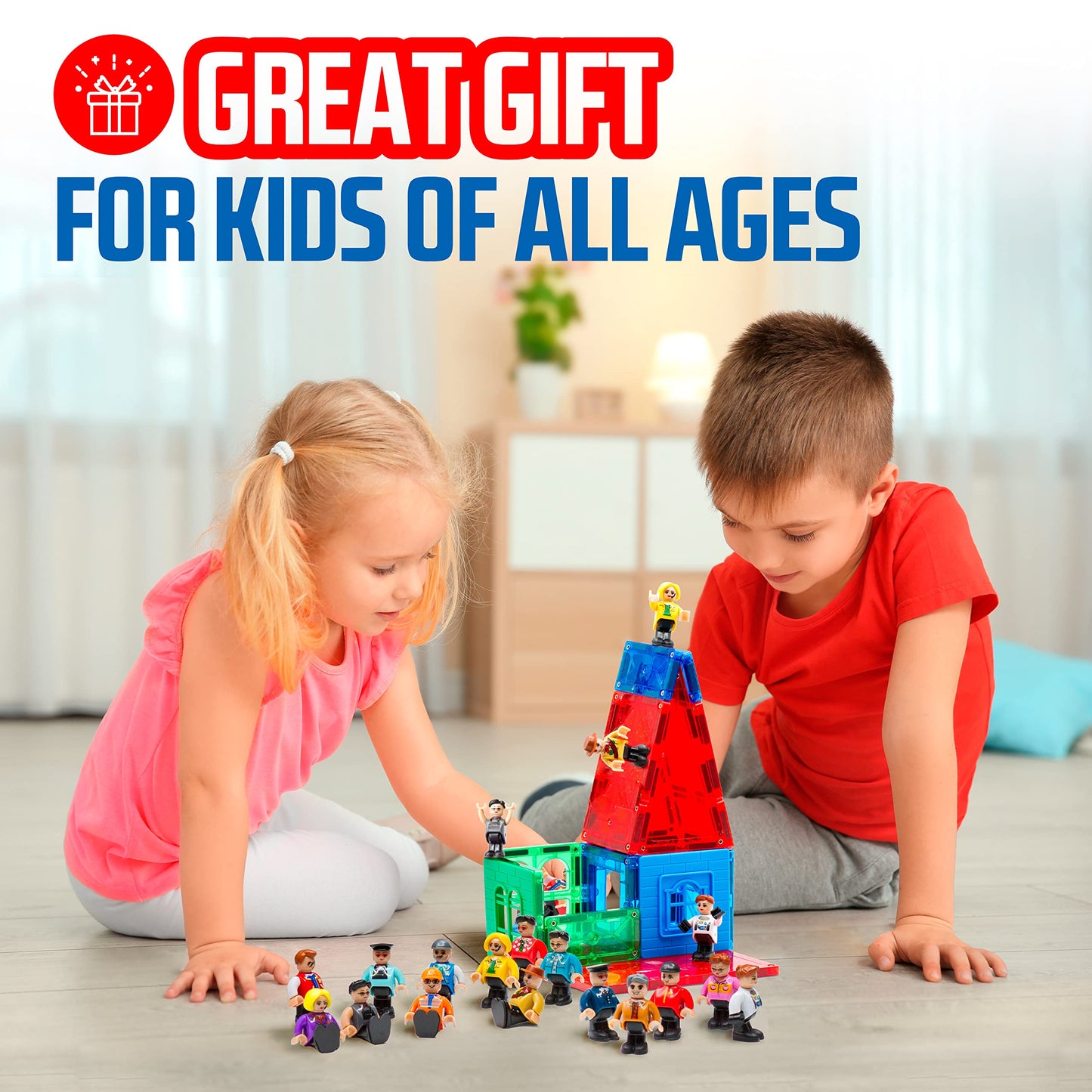 Playmags Magnetic Figures Community Set – 15-Piece Play People for Magnetic Tiles & STEM Learning