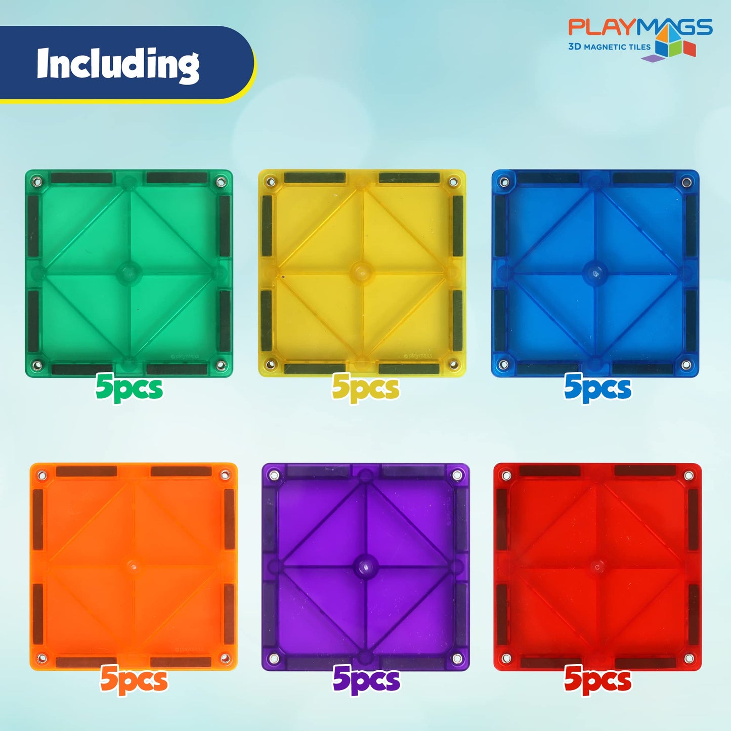 Playmags 30-Piece Magnetic Tiles Expansion Set – Creative Building Blocks for Kids 3+