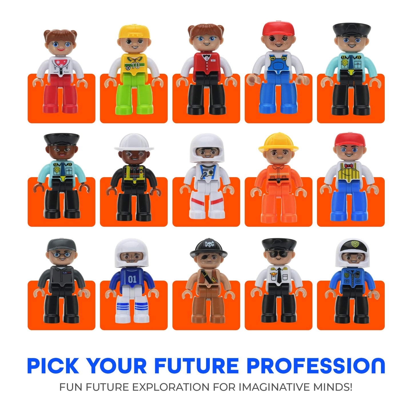 Playmags Large Magnetic Figures – 15-Piece Community Set for Magnetic Tiles & STEM Play