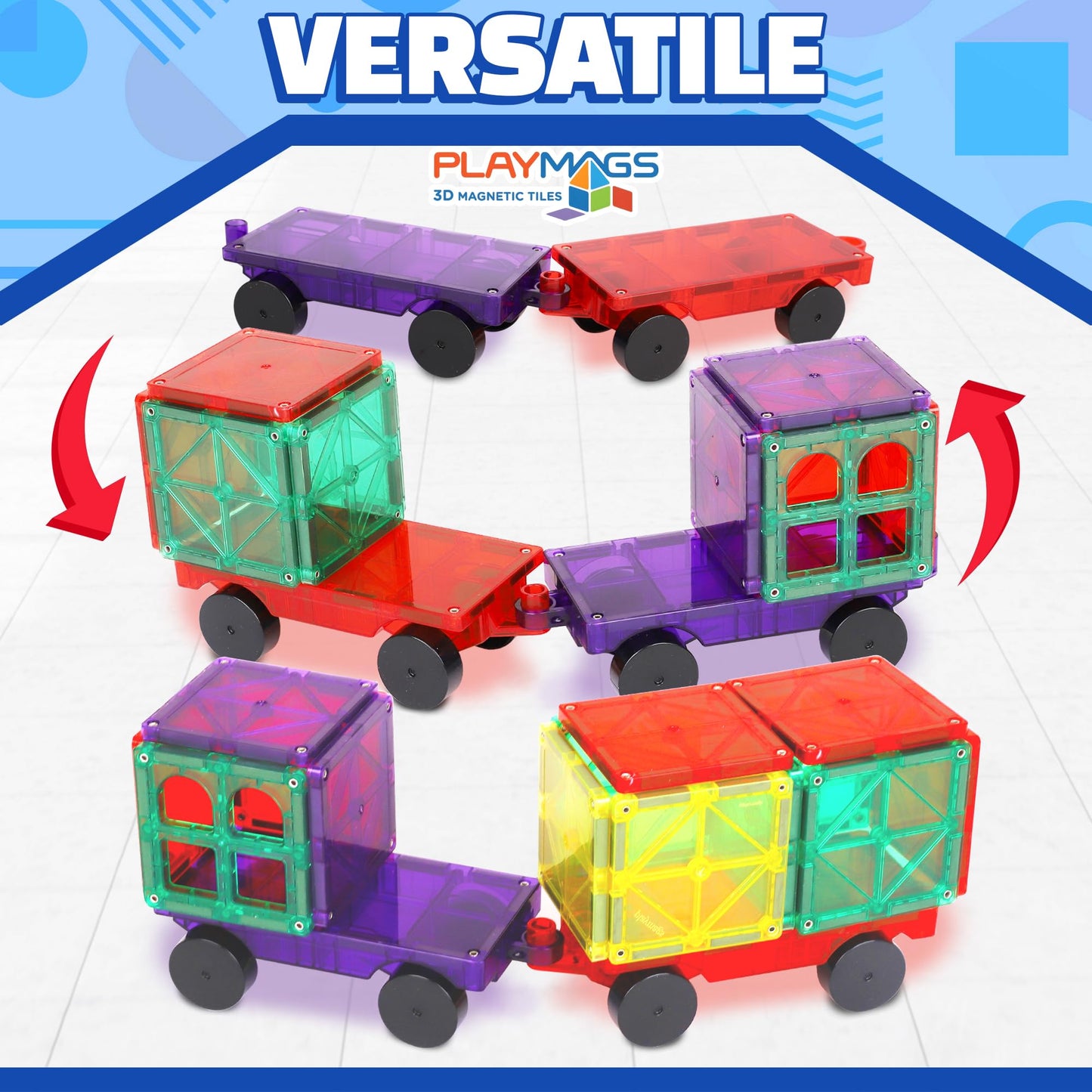 Playmags 2 Piece Car Set – Stronger Magnets, STEM Toy for Kids, Compatible with Magnetic Tiles