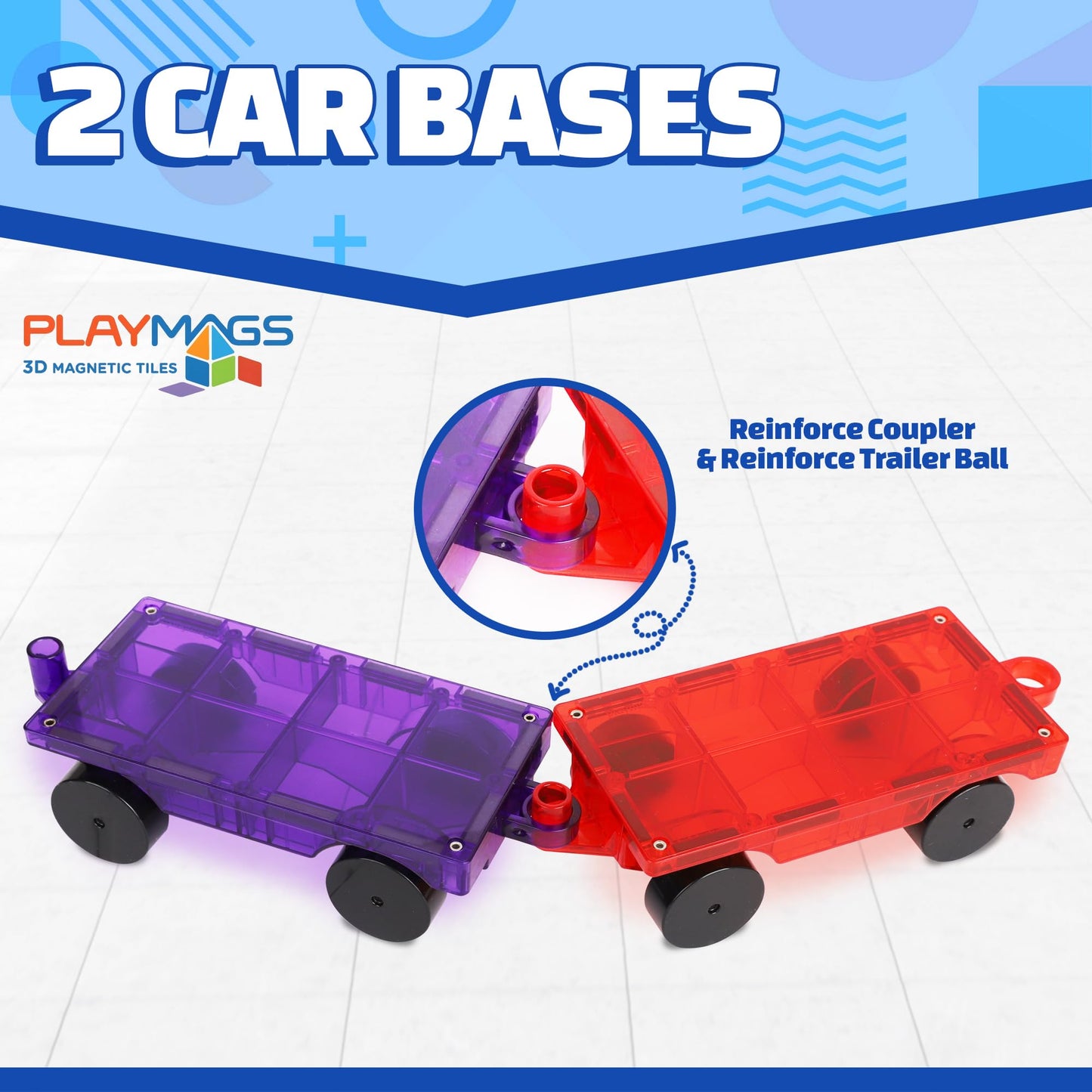 Playmags 2 Piece Car Set – Stronger Magnets, STEM Toy for Kids, Compatible with Magnetic Tiles