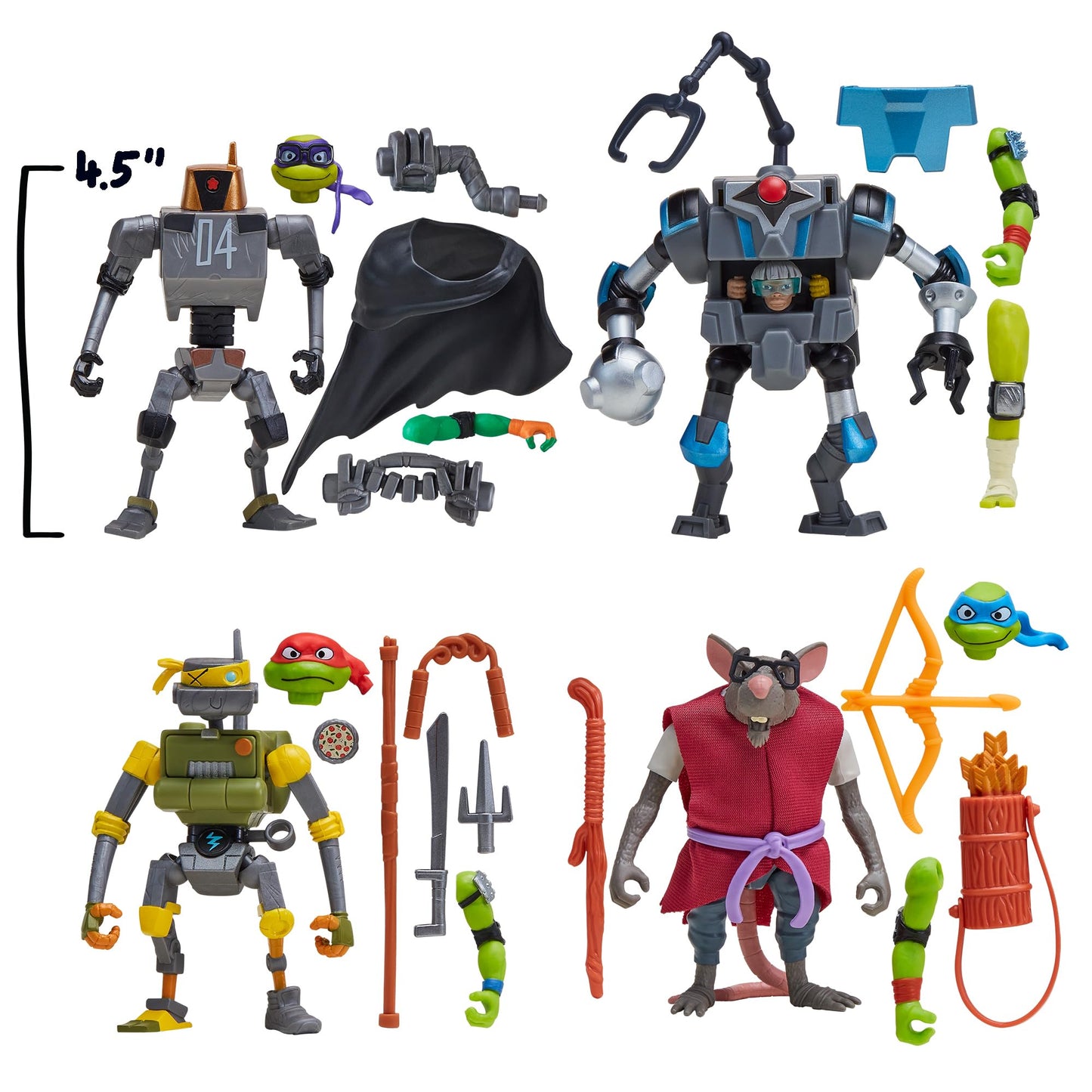PlayMates TMNT Mix N Match Robots 4-Pack Bundle – Teenage Mutant Ninja Turtles Action Figures