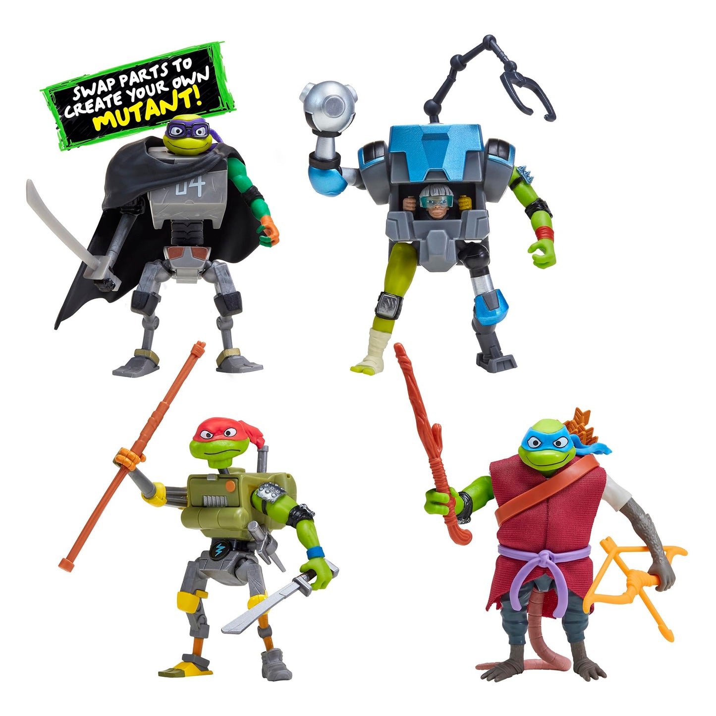 PlayMates TMNT Mix N Match Robots 4-Pack Bundle – Teenage Mutant Ninja Turtles Action Figures