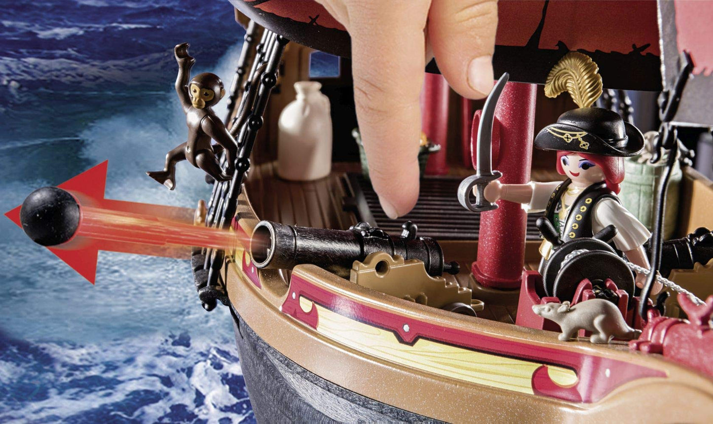 Playmobil 70411 Pirates Large Floating Ship with Cannon – 3 Figures & Anchor Winch