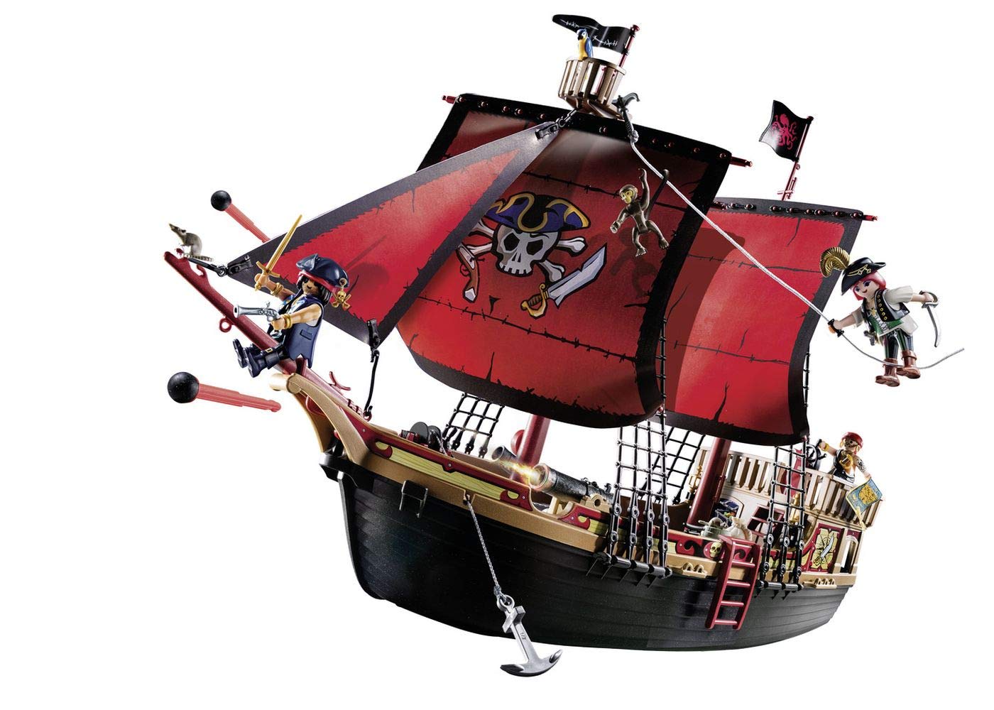 Playmobil 70411 Pirates Large Floating Ship with Cannon – 3 Figures & Anchor Winch