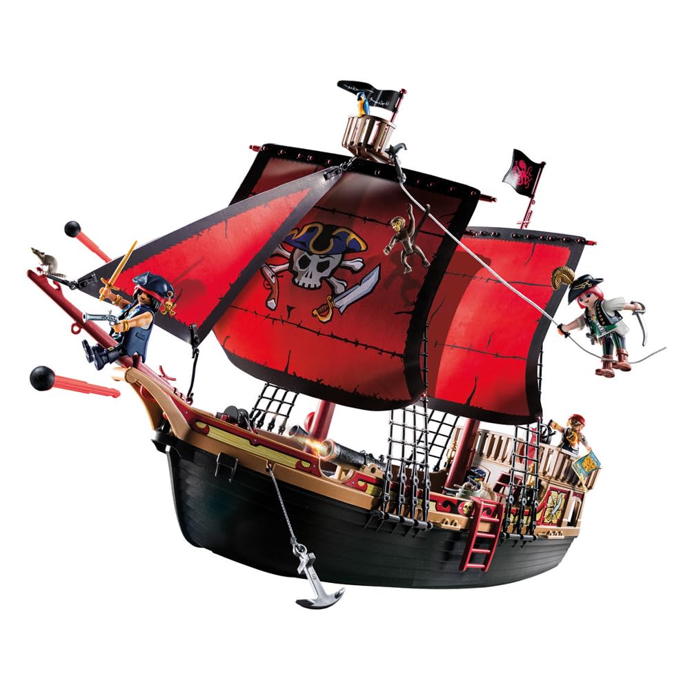 Playmobil 70411 Pirates Large Floating Ship with Cannon – 3 Figures & Anchor Winch