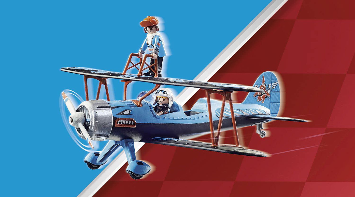 Playmobil Air Stunt Show Phoenix Biplane – Realistic Motorized Propellers & Pylon Stunts