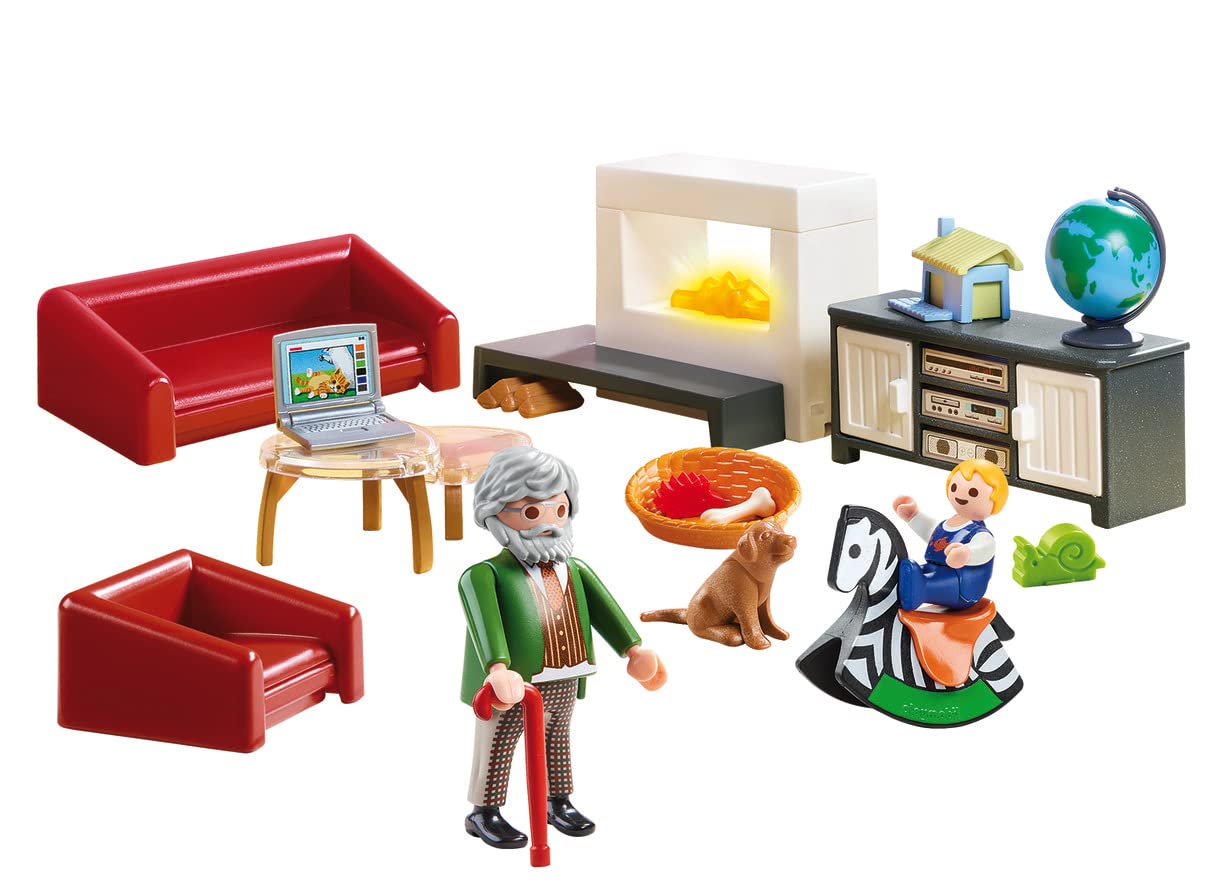 Playmobil Comfortable Living Room Furniture Pack – Illuminated Fireplace & Sofa Bed