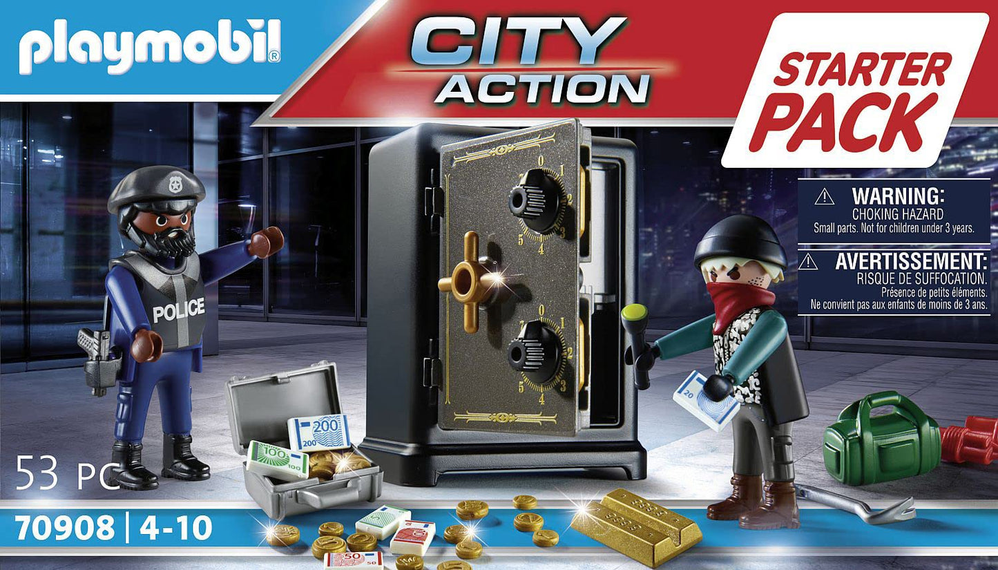 Playmobil Bank Robbery Starter Pack – City Action Playset with Safe, Police & Accessories