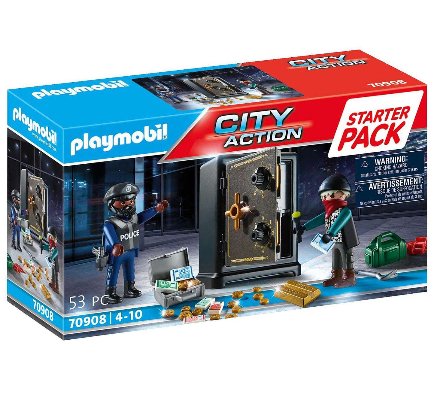 Playmobil Bank Robbery Starter Pack – City Action Playset with Safe, Police & Accessories