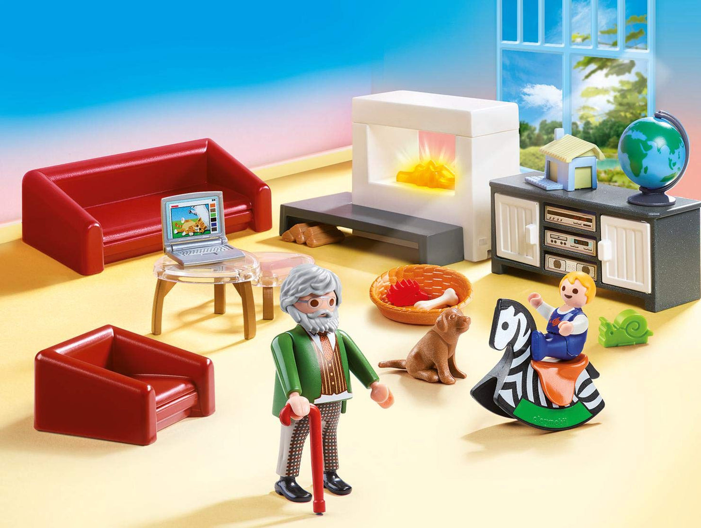 Playmobil Comfortable Living Room Furniture Pack – Illuminated Fireplace & Sofa Bed