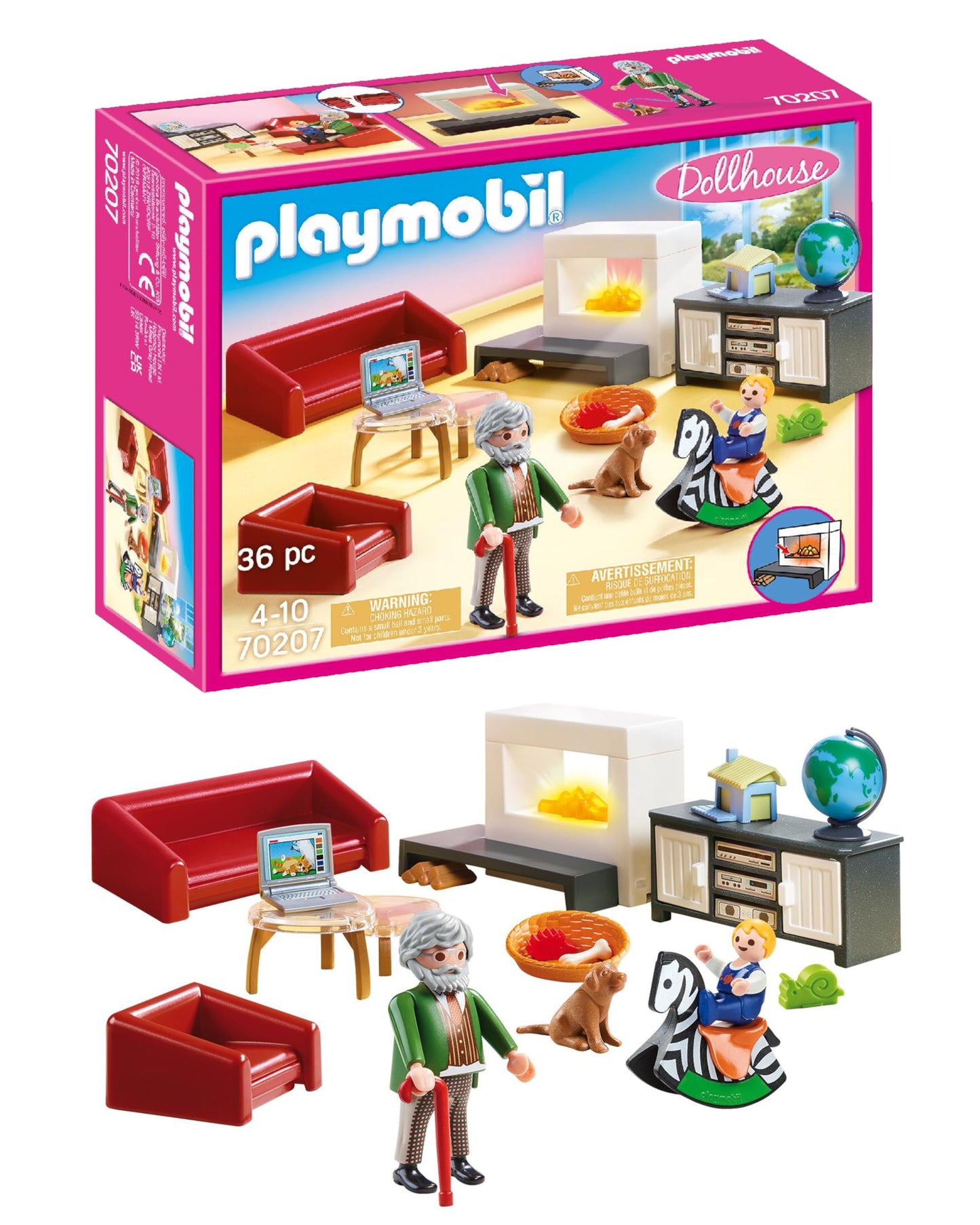 Playmobil Comfortable Living Room Furniture Pack – Illuminated Fireplace & Sofa Bed