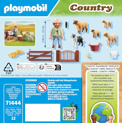 Playmobil Country 71444 Shepherd with Sheep Flock – Border Collie & Straw