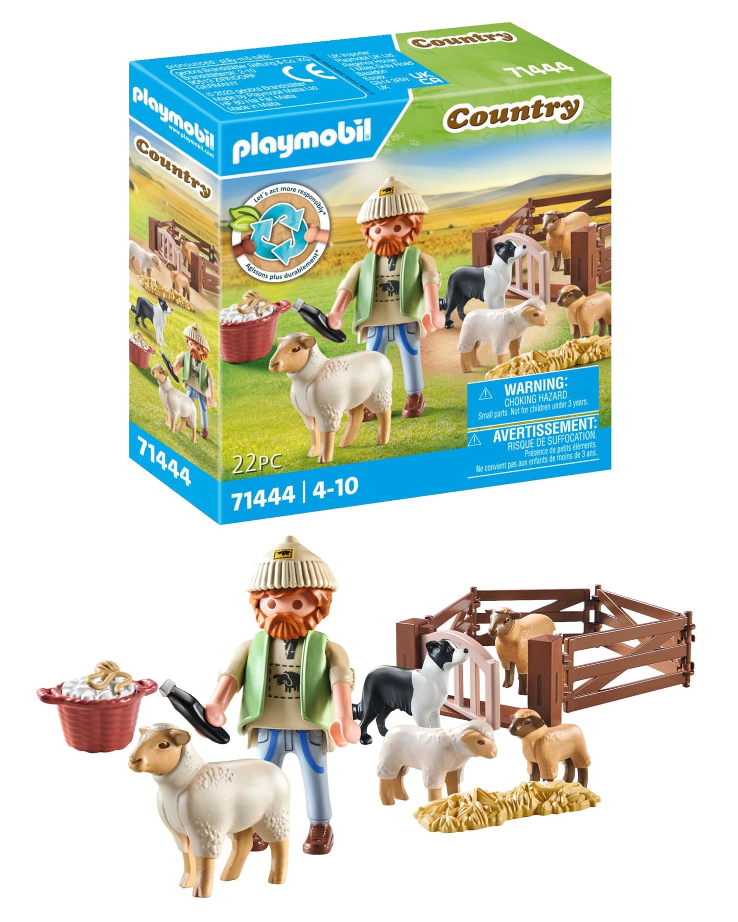 Playmobil Country 71444 Shepherd with Sheep Flock – Border Collie & Straw