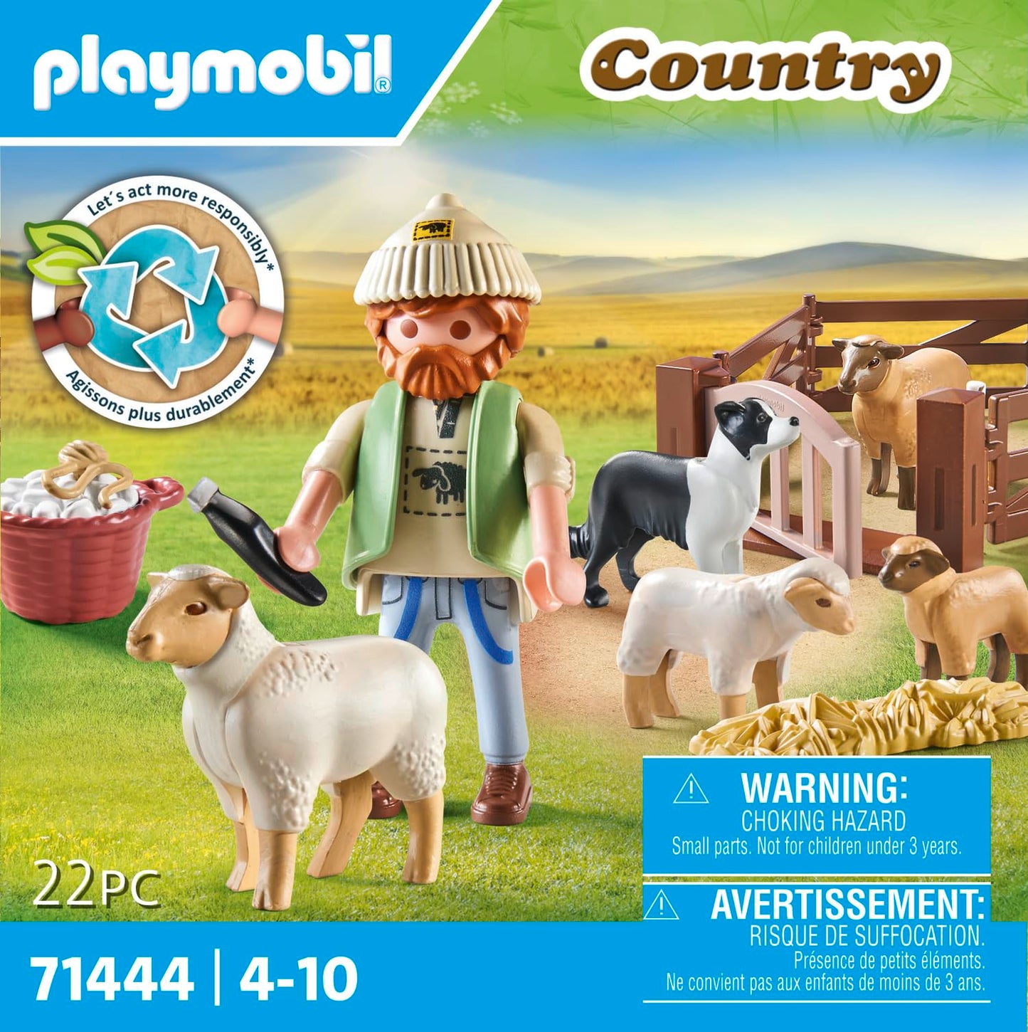 Playmobil Country 71444 Shepherd with Sheep Flock – Border Collie & Straw