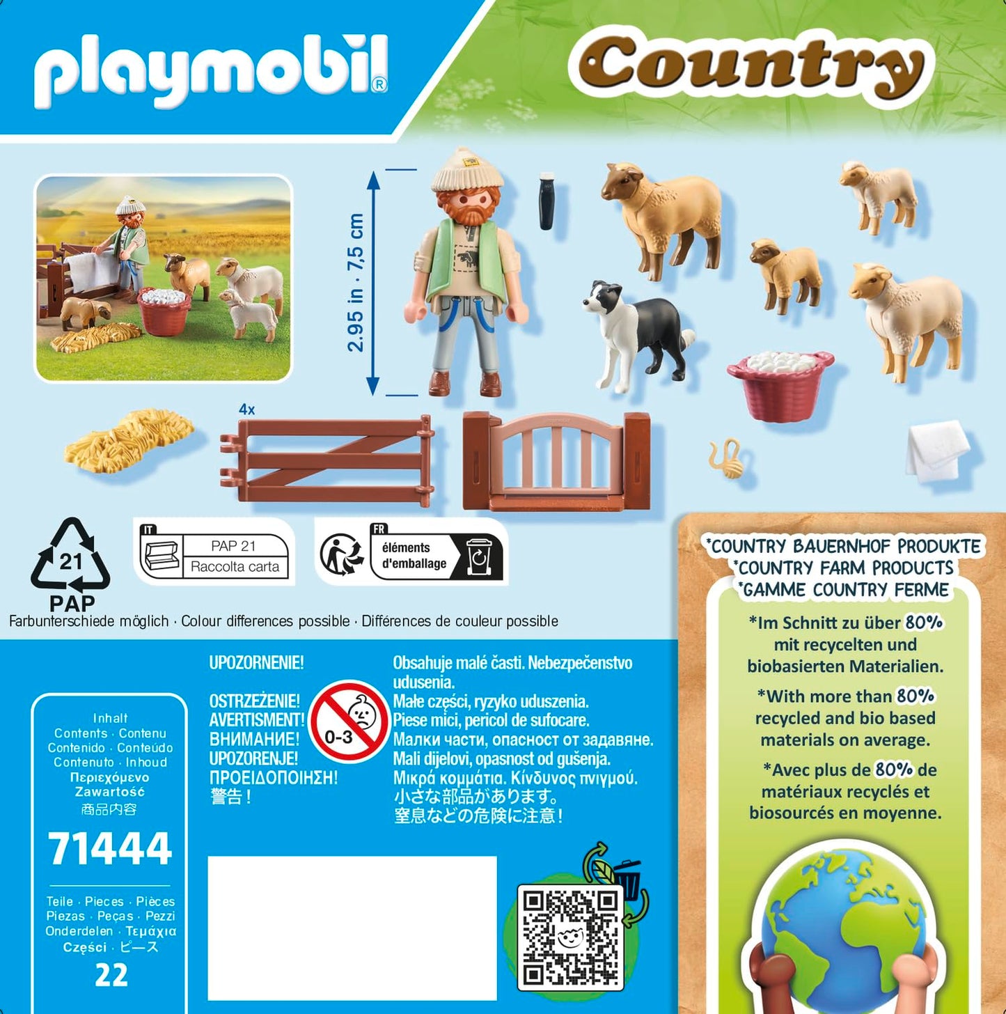 Playmobil Country 71444 Shepherd with Sheep Flock – Border Collie & Straw