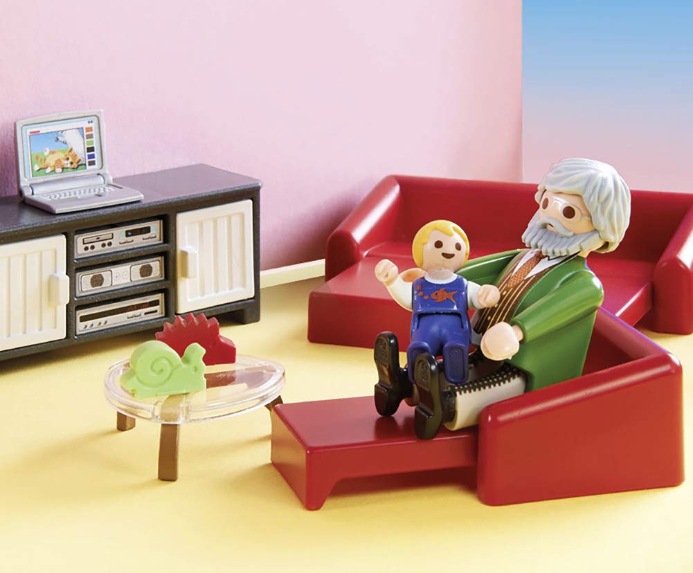 Playmobil Comfortable Living Room Furniture Pack – Illuminated Fireplace & Sofa Bed