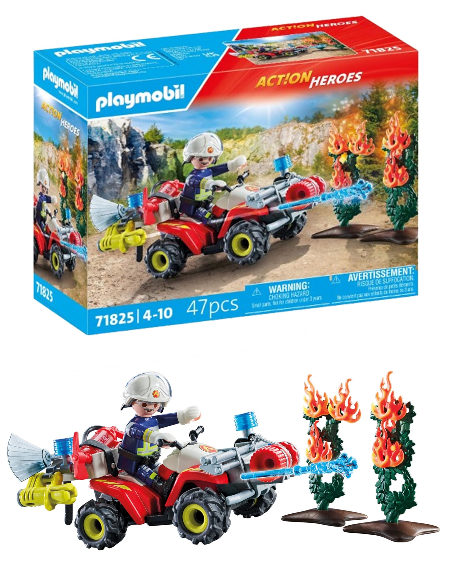 PLAYMOBIL Action Heroes Fire Brigade Quad Extinguishes Hedge Fire – 71825