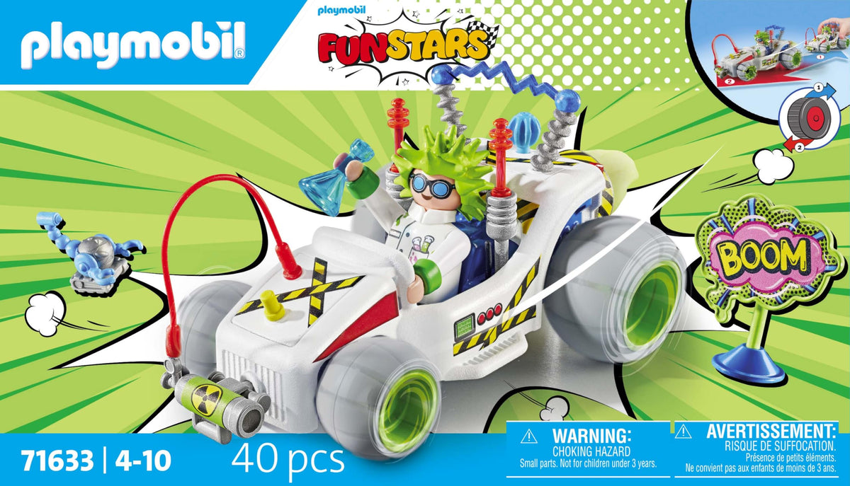 Playmobil Funstars: Racing Professor – Pull-Back Car Set for Ages 4-10
