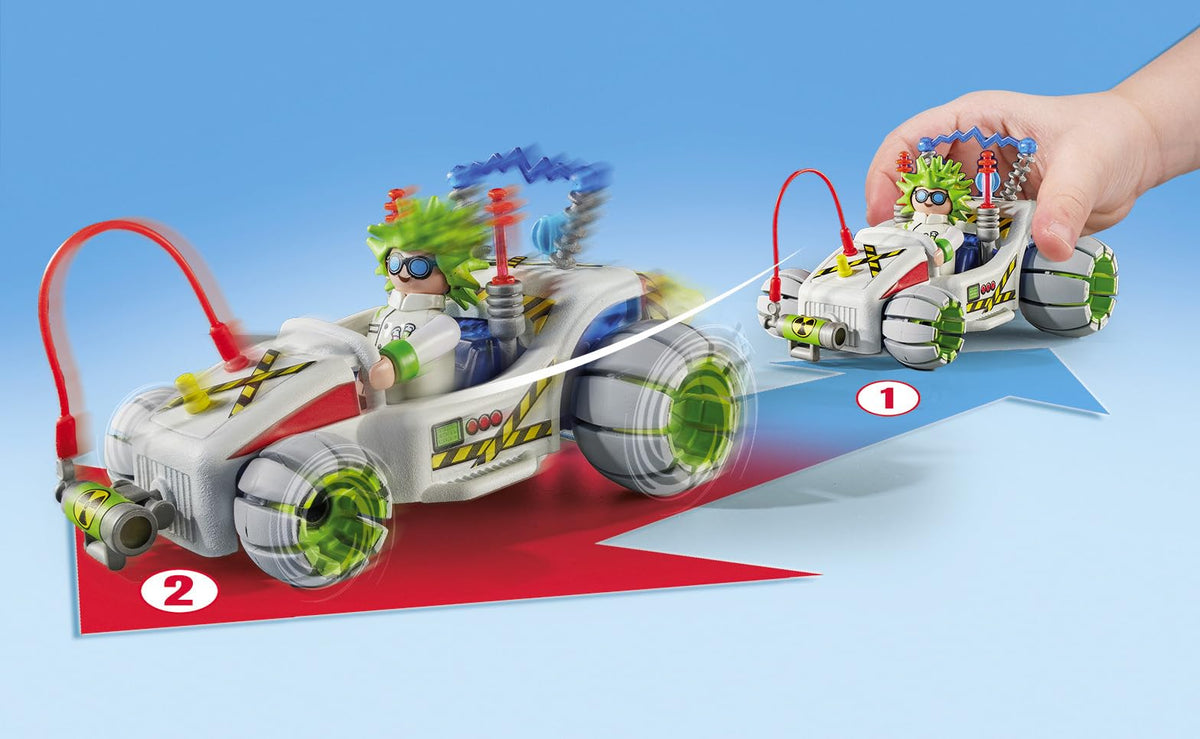 Playmobil Funstars: Racing Professor – Pull-Back Car Set for Ages 4-10
