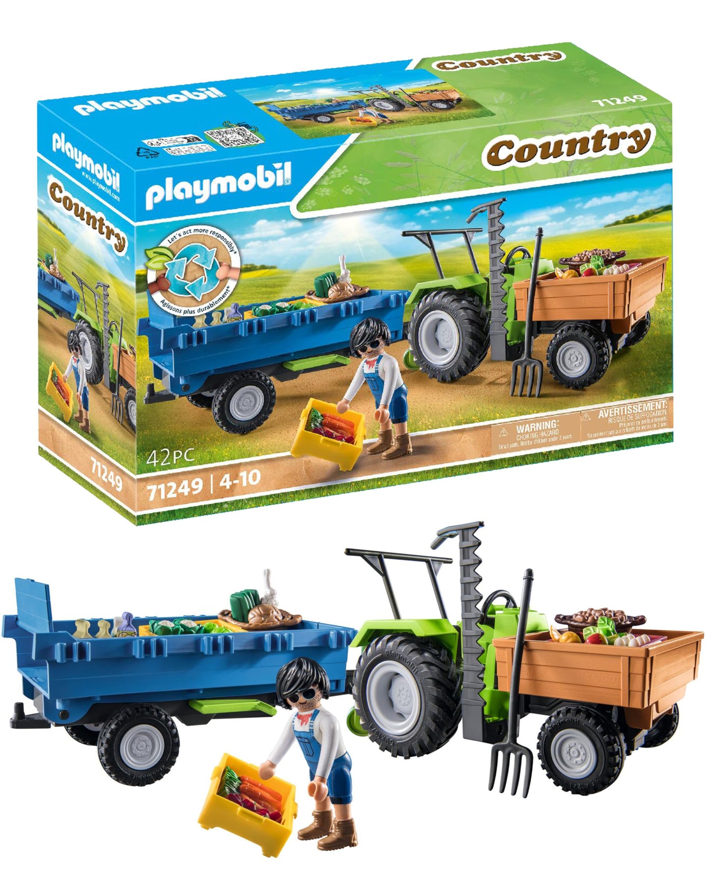 Playmobil Harvester Tractor with Trailer – Farm Playset for Ages 4-10