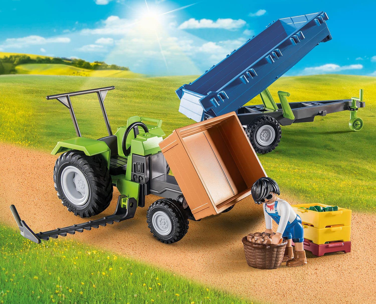 Playmobil Harvester Tractor with Trailer – Farm Playset for Ages 4-10