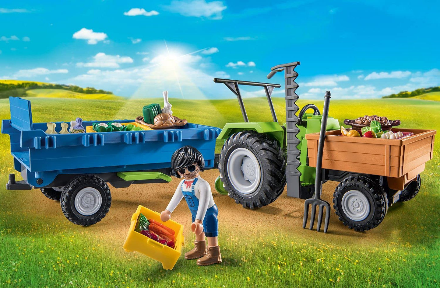 Playmobil Harvester Tractor with Trailer – Farm Playset for Ages 4-10