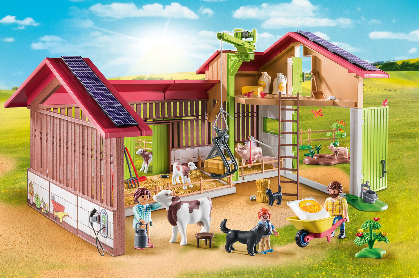 Playmobil Large Farm – Solar-Powered Farm Set with Crane and Animals