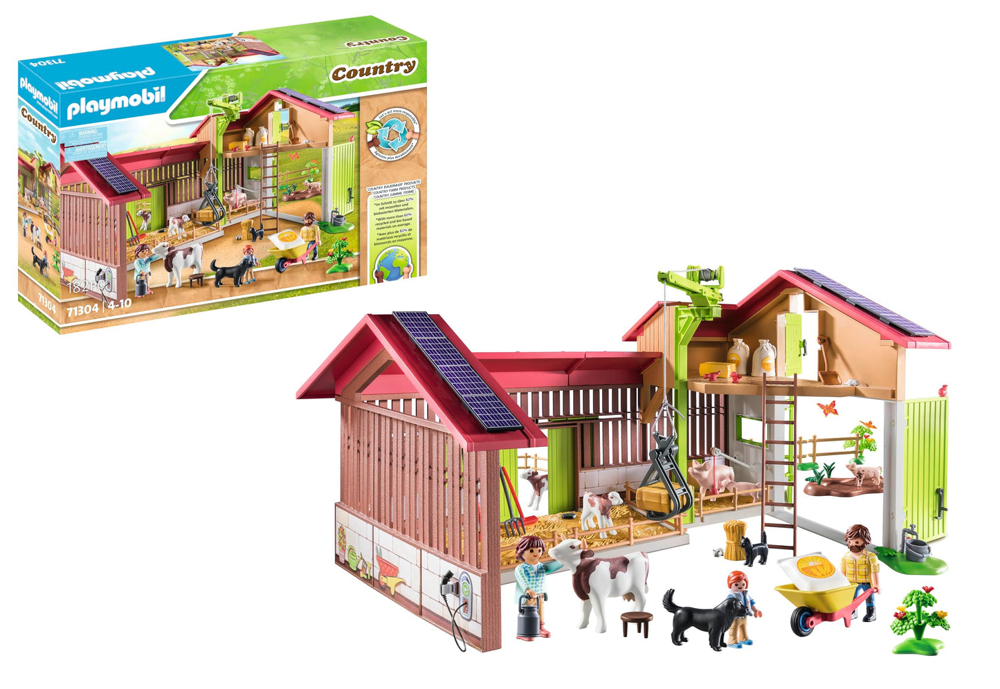 Playmobil Large Farm – Solar-Powered Farm Set with Crane and Animals