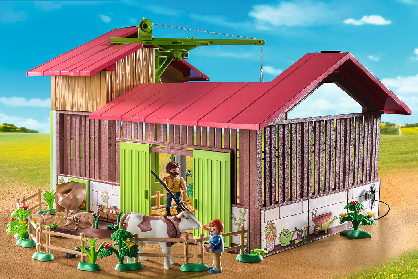 Playmobil Large Farm – Solar-Powered Farm Set with Crane and Animals