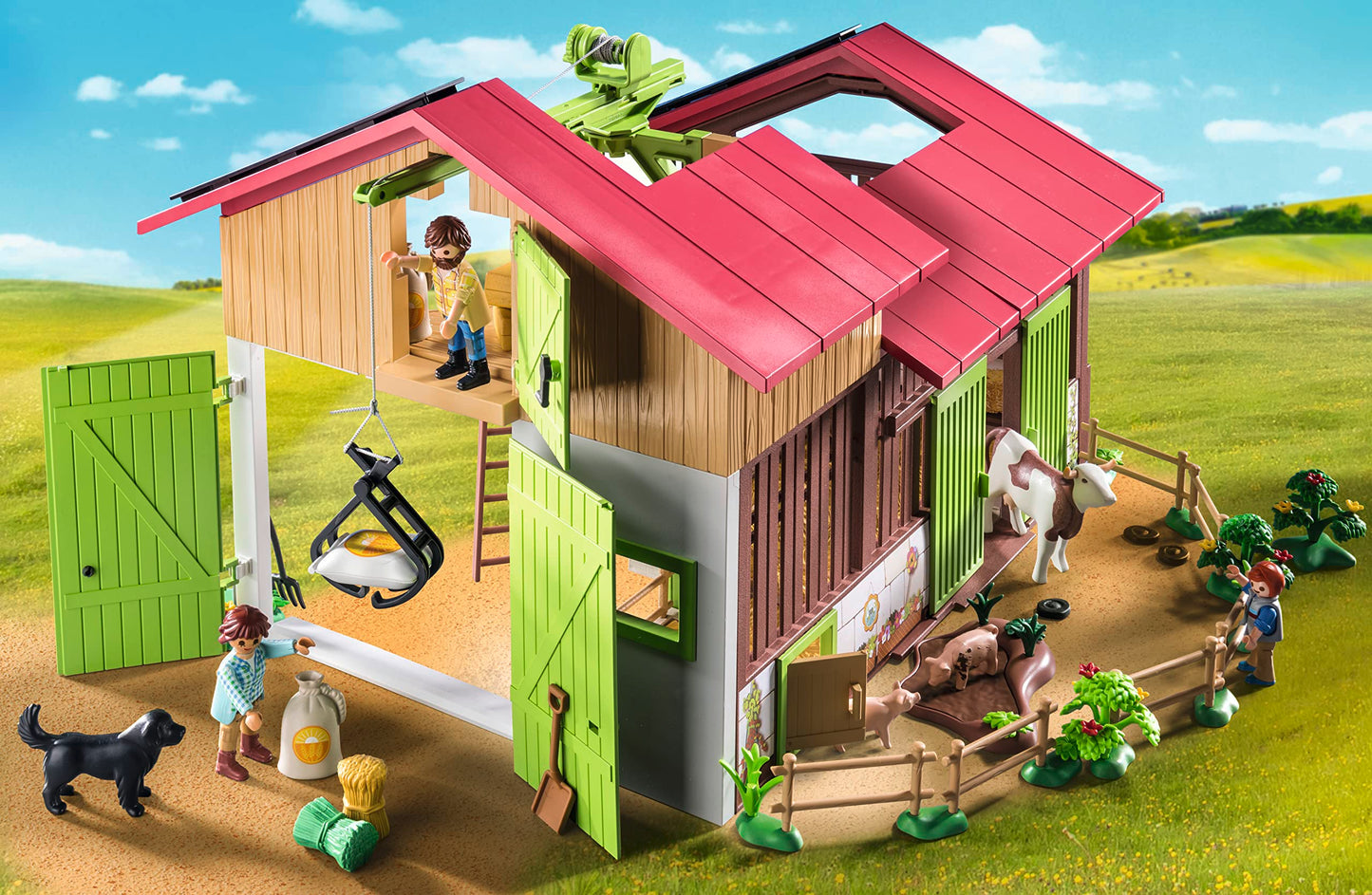 Playmobil Large Farm – Solar-Powered Farm Set with Crane and Animals