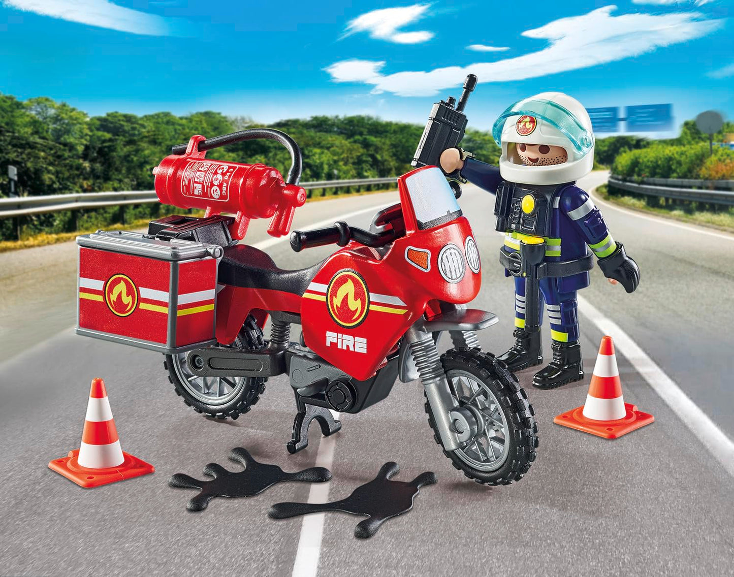 Playmobil Fire Motorcycle & Oil Spill Incident – Rescue Set for Ages 4+