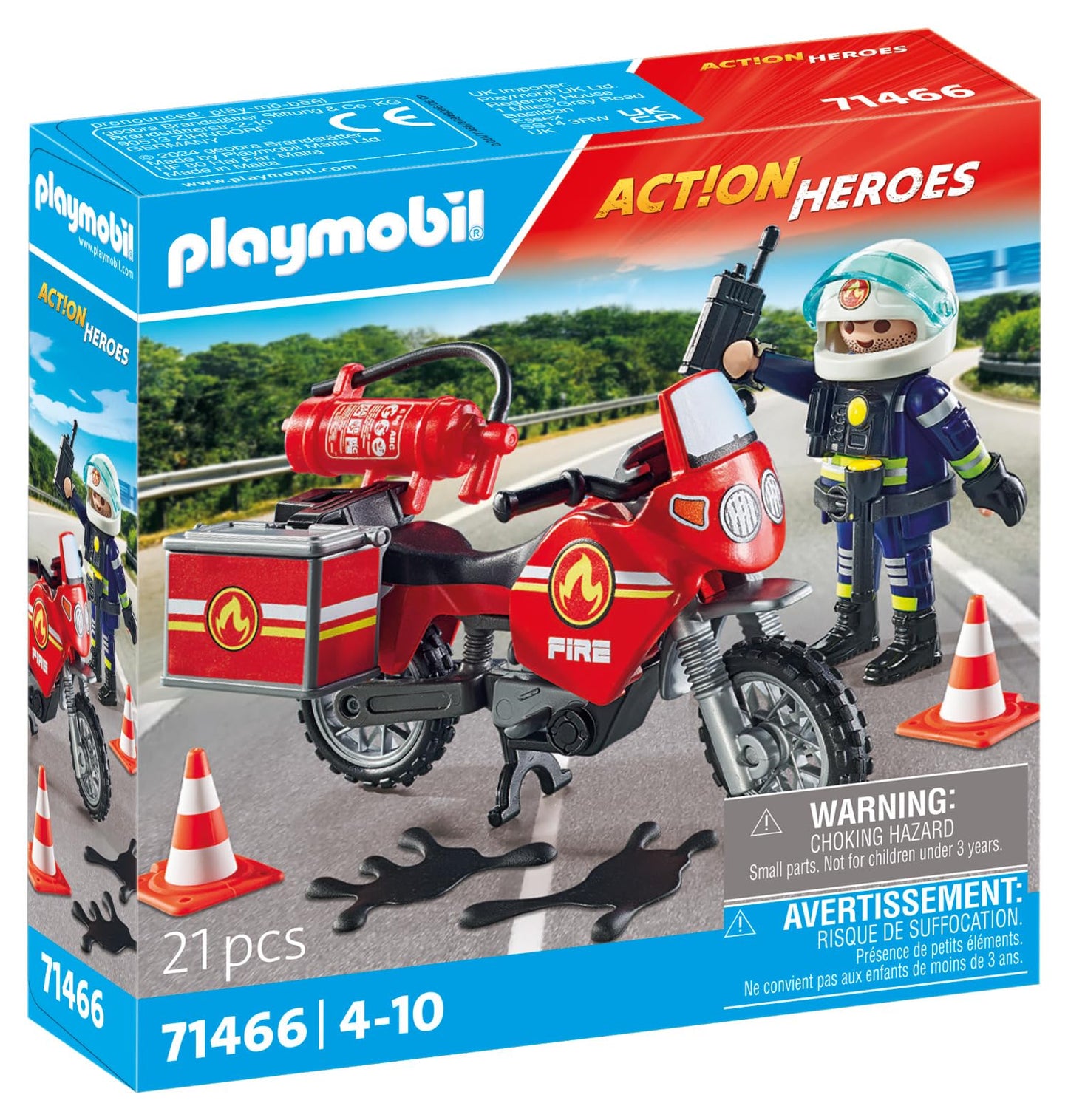 Playmobil Fire Motorcycle & Oil Spill Incident – Rescue Set for Ages 4+