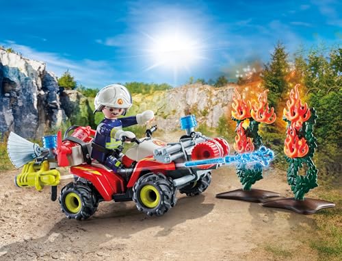 PLAYMOBIL Action Heroes Fire Brigade Quad Extinguishes Hedge Fire – 71825