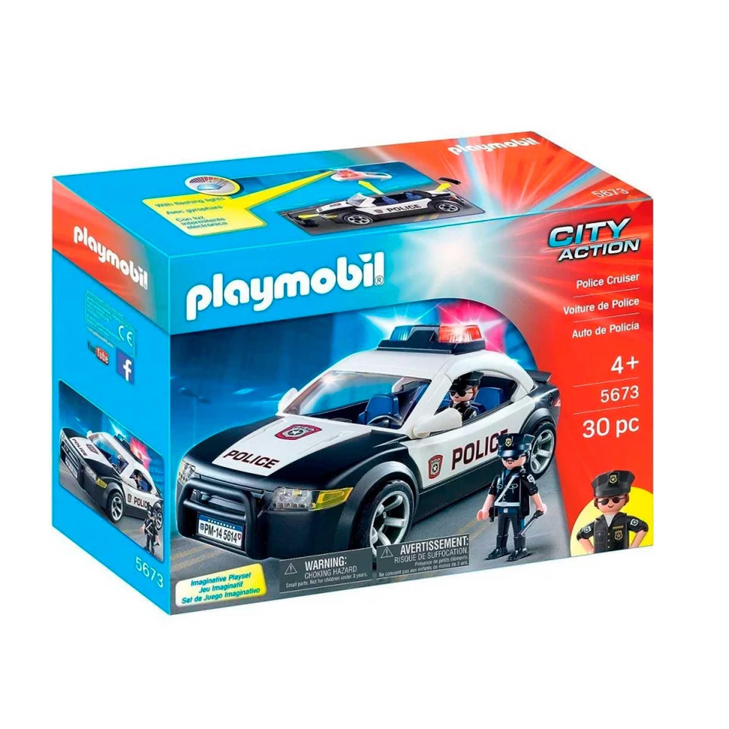 Playmobil Police Cruiser Playset – Police Car with Removable Roof, Flashing Lights & Accessories