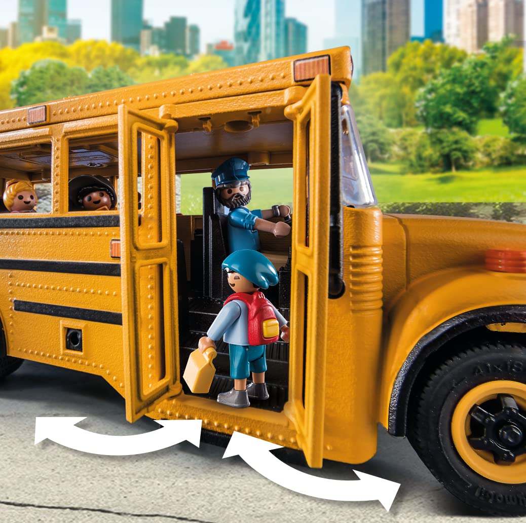 Playmobil School Bus with Accessories and 4 Figures – Realistic Lights