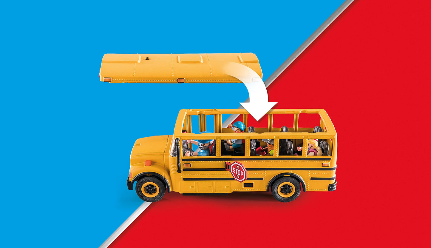 Playmobil School Bus with Accessories and 4 Figures – Realistic Lights