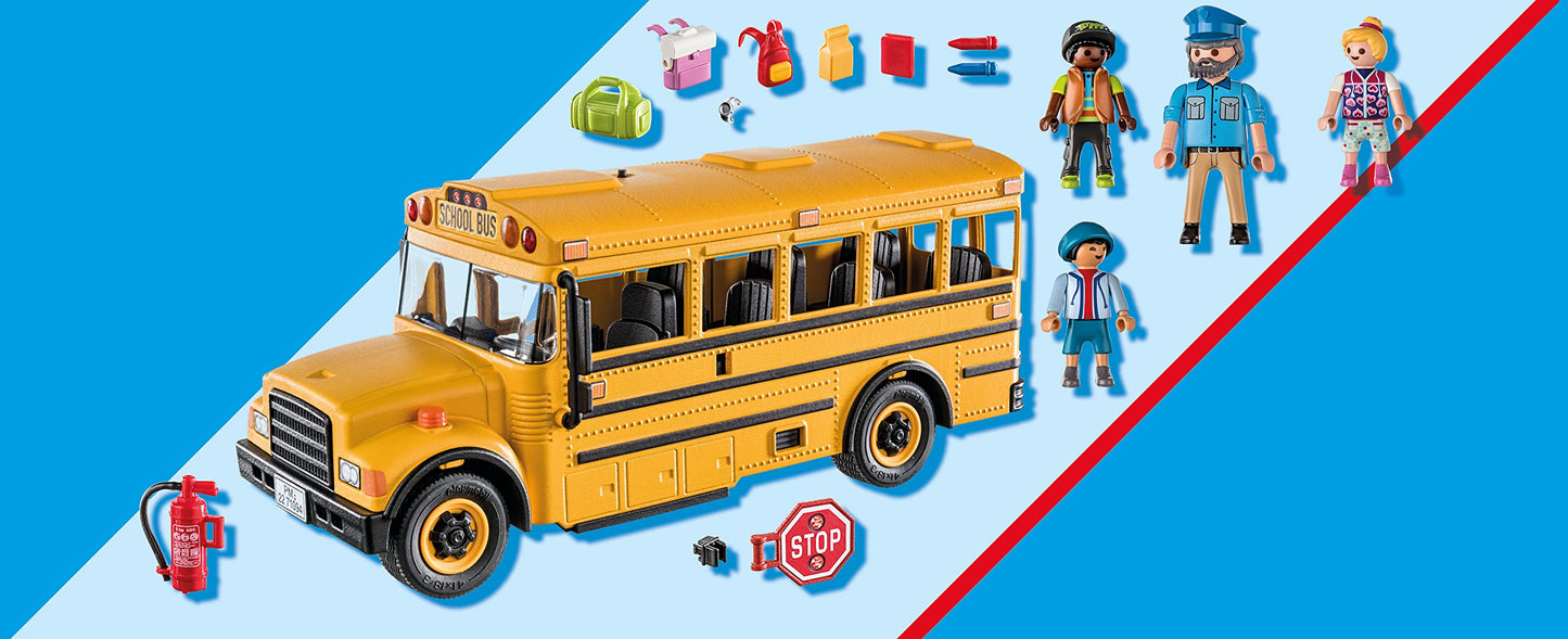 Playmobil School Bus with Accessories and 4 Figures – Realistic Lights