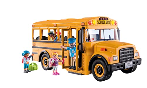 Playmobil School Bus with Accessories and 4 Figures – Realistic Lights