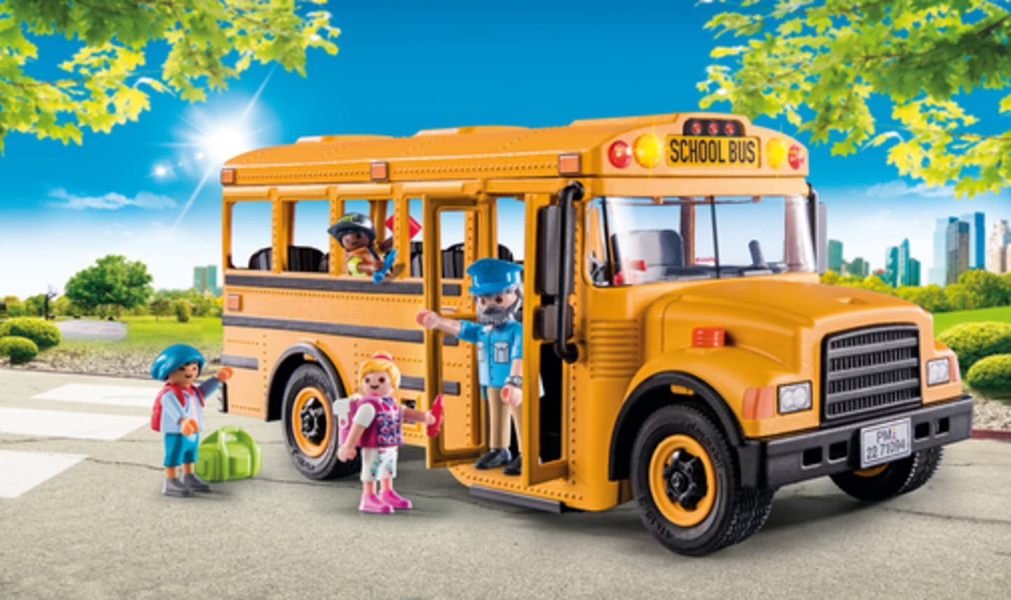 Playmobil School Bus with Accessories and 4 Figures – Realistic Lights