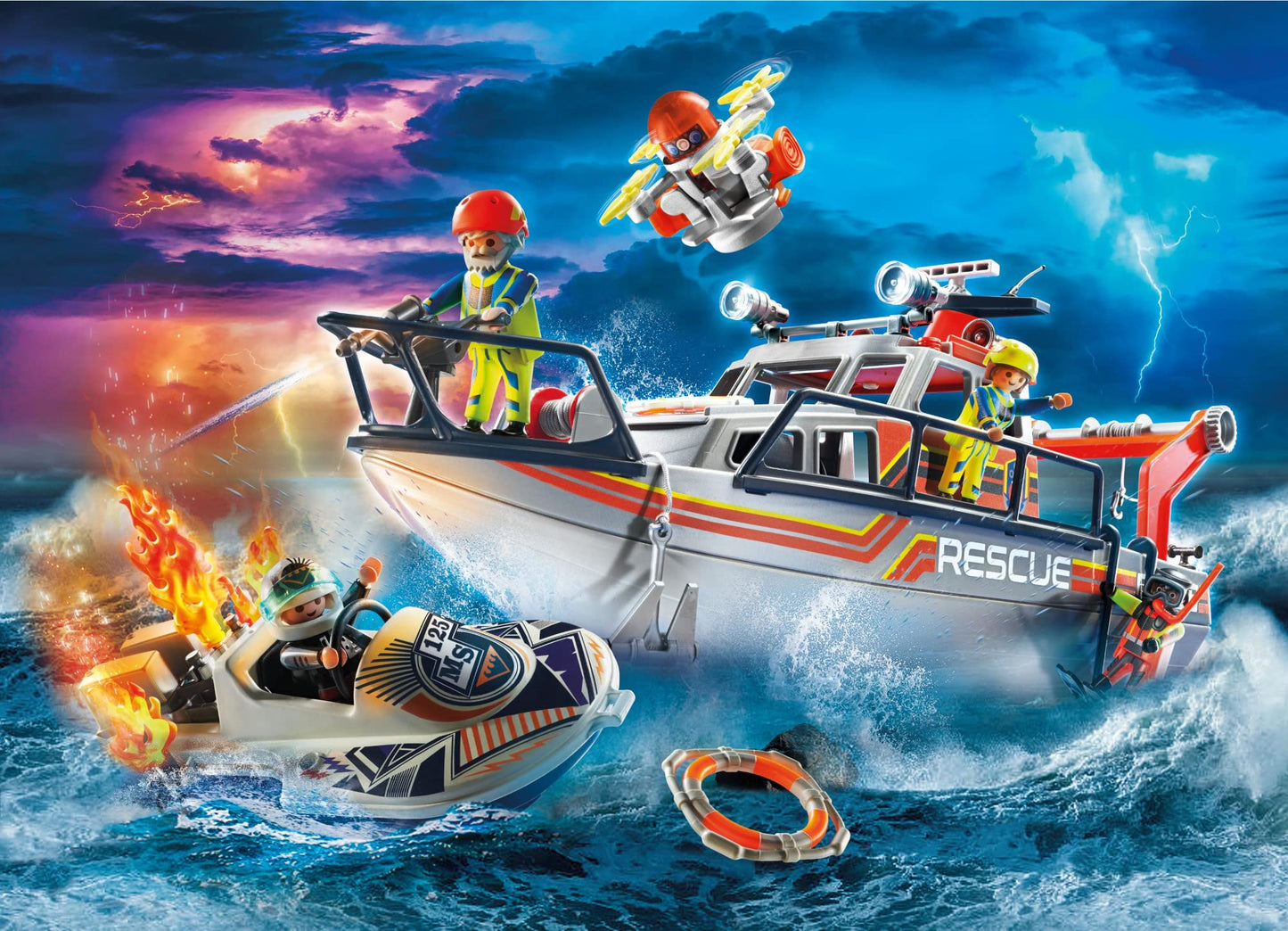 Playmobil Fire Rescue with Personal Watercraft – Sea Rescue Set (4 Figures)