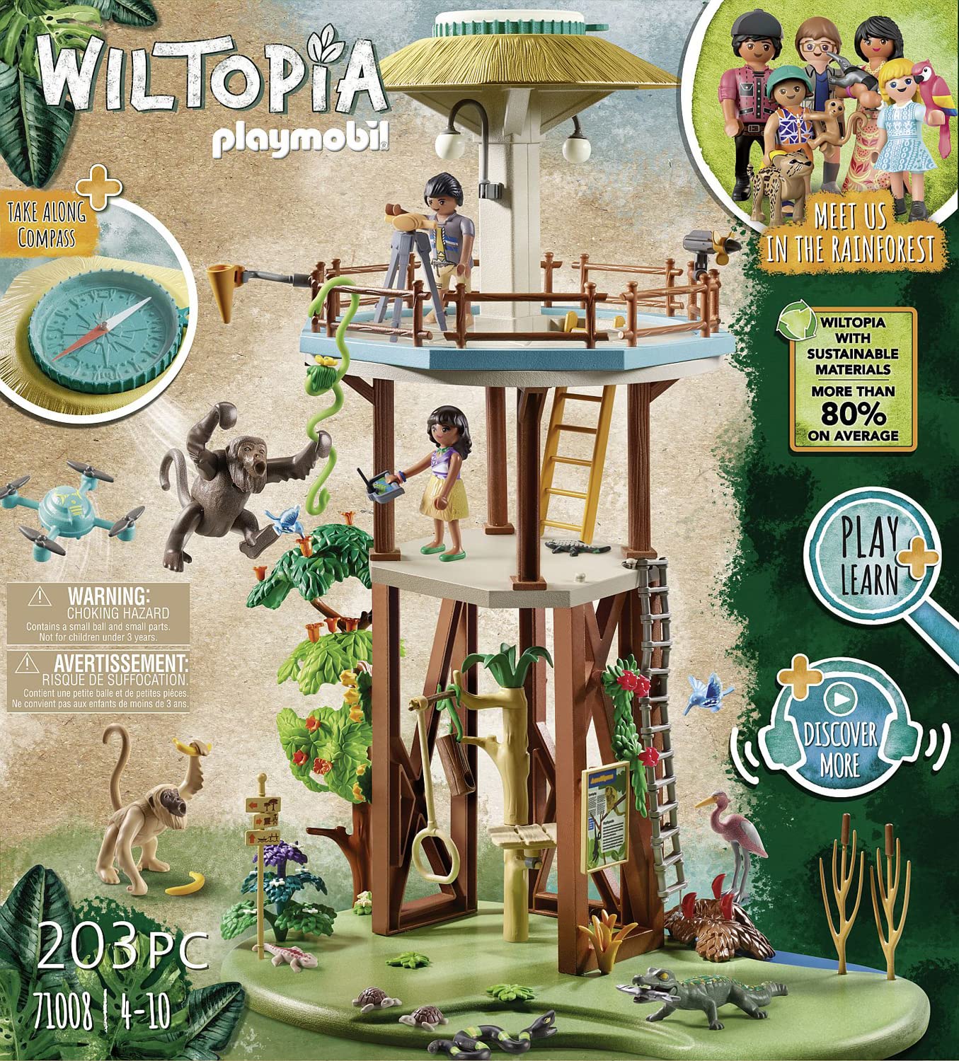 Playmobil Wiltopia Research Tower with Compass – 360° Jungle View & AR Content