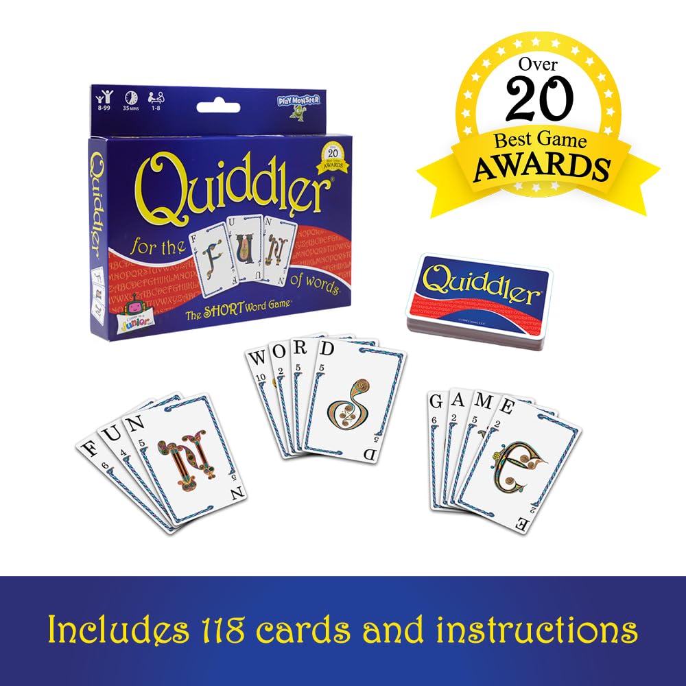 PlayMonster Quiddler Card Game – Word Building Family Game for Kids & Adults