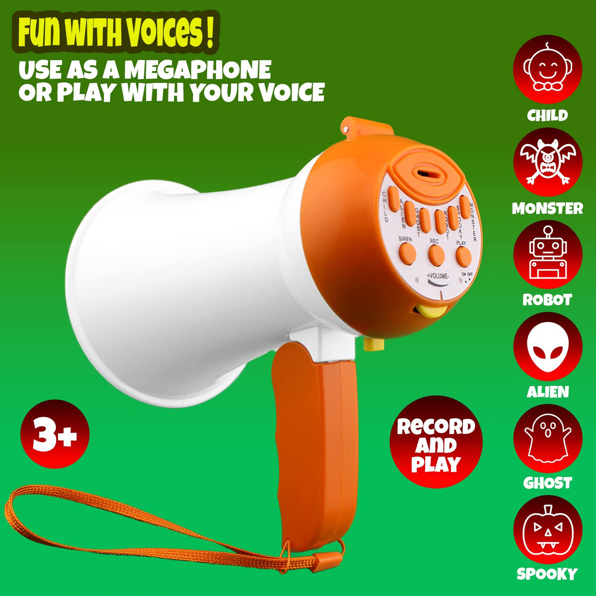 PlayRoute Megaphone for Kids - Voice Changer Toy with Record & Siren