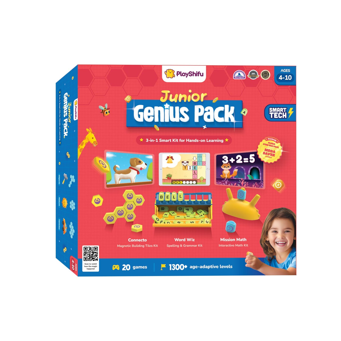 PlayShifu Junior Genius Pack | 3-in-1 STEM Learning Kit for Kids 4–10 | Word Wiz, Mission Math & Connecto