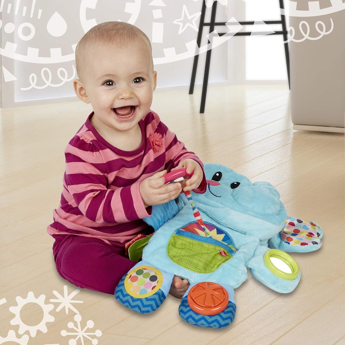 Playskool Fold 'n Go Elephant Tummy Time Toy – Soft Plush Baby Activity