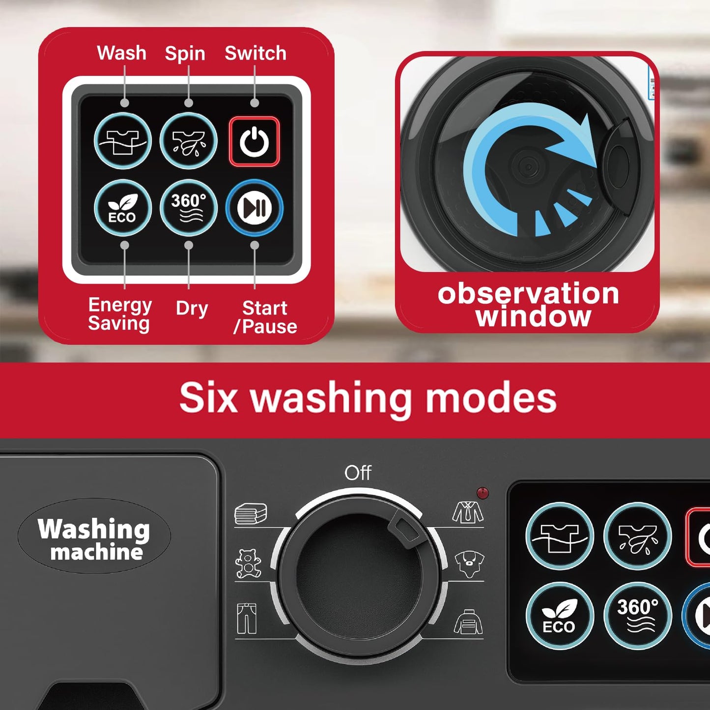 Playssnior Bojia Toy Washing Machine – Realistic Pretend Play Kitchen Appliance for Toddlers