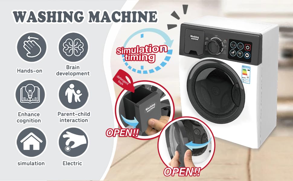 Playssnior Bojia Toy Washing Machine – Realistic Pretend Play Kitchen Appliance for Toddlers